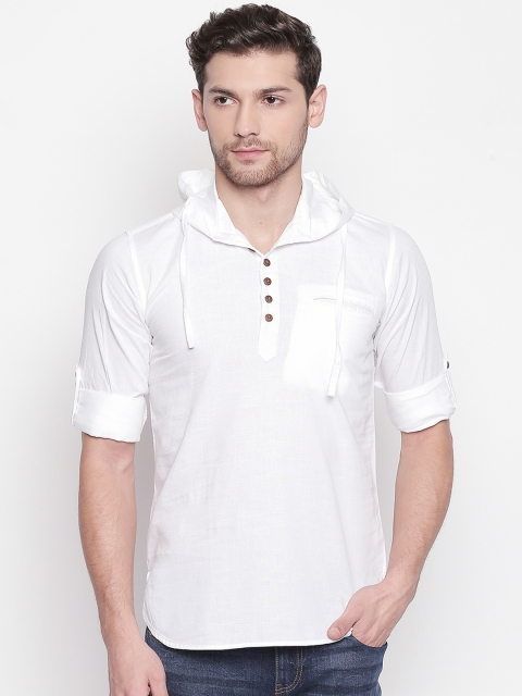 

ROLLER FASHIONS Men White Solid Straight Kurta