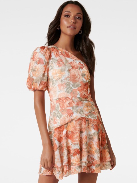 

Forever New Women Orange Printed Fit and Flare Dress