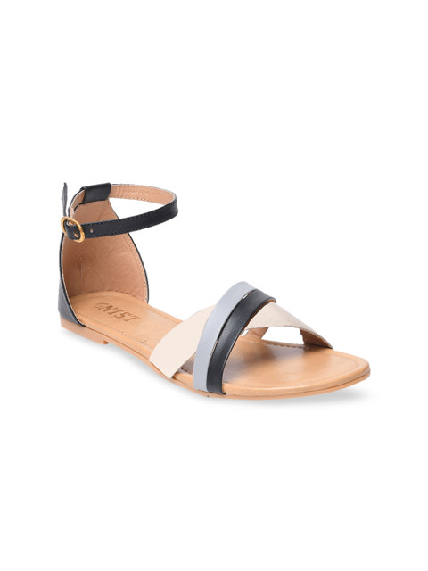 

GNIST Women Black Colourblocked Open Toe Flats