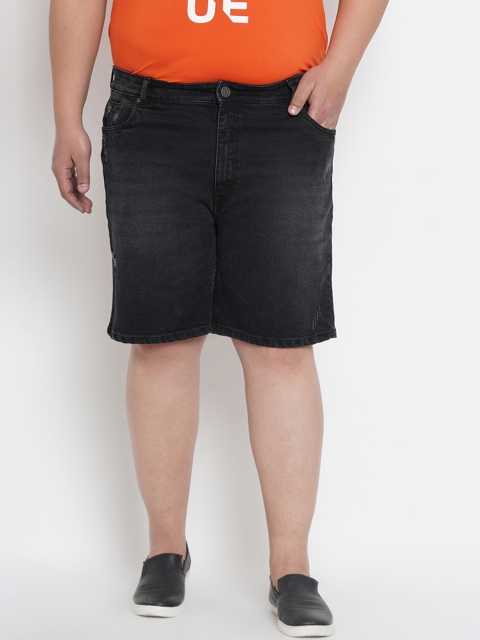 

John Pride Plus Size Men Black Washed Regular Fit Denim Shorts