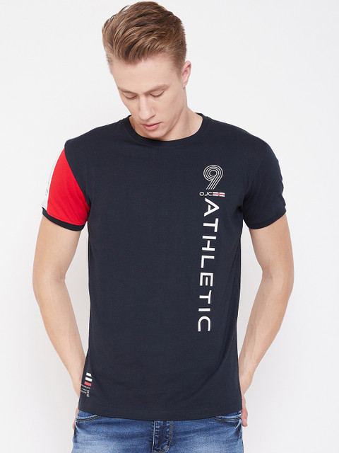 

Octave Men Navy Blue Printed Round Neck T-shirt