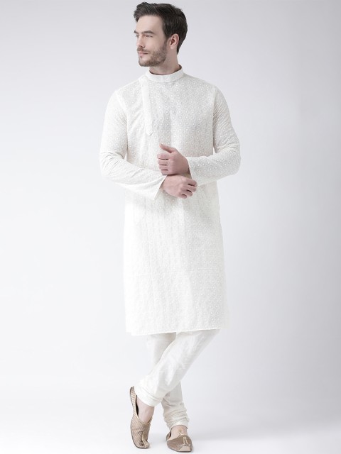 

DEYANN Men Off-White Embroidered Straight Kurta