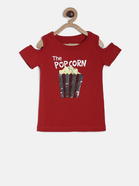 

TALES & STORIES Girls Red Printed Round Neck T-shirt
