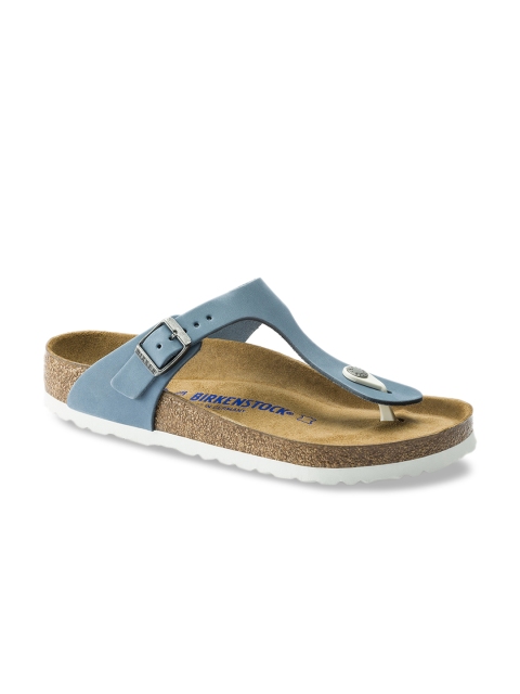 

Birkenstock Women Blue Solid Gizeh Nubuck Leather T-Strap Regular Width Flats