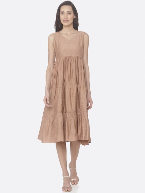

RAISIN Women Peach-Coloured Solid A-Line Dress With Jacket