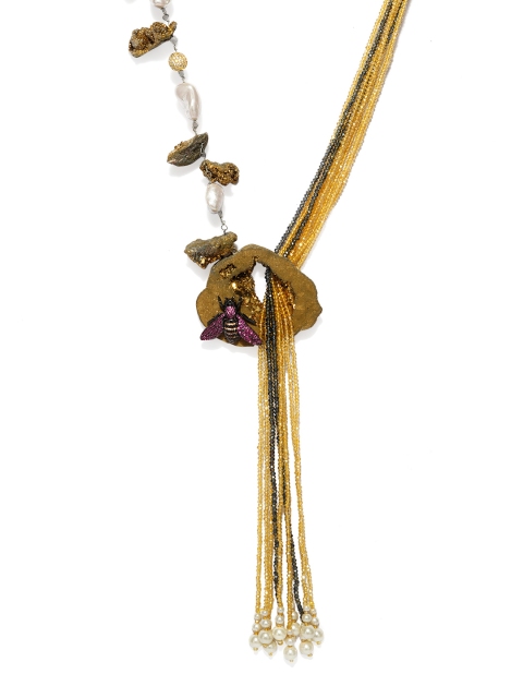 

DUGRISTYLE Silver-Plated & Yellow Amber Studded Necklace