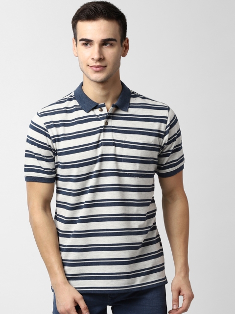 

Peter England Casuals Men Navy Blue & White Striped Polo Collar T-shirt