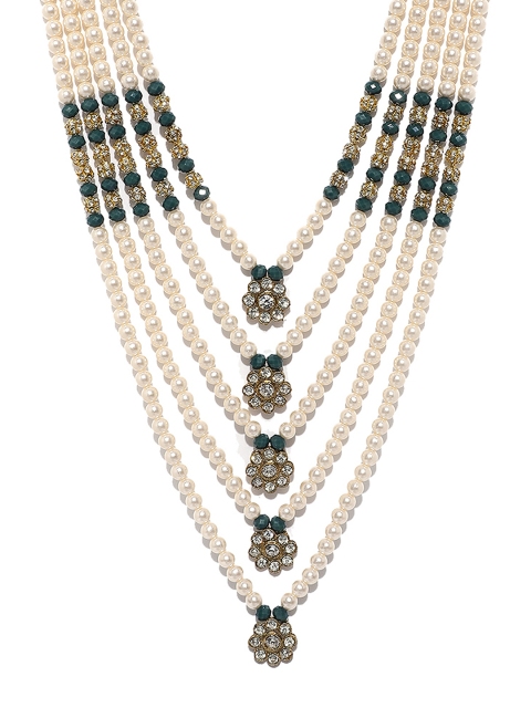 

DEVOILER Men Off-White & Green Layered Necklace