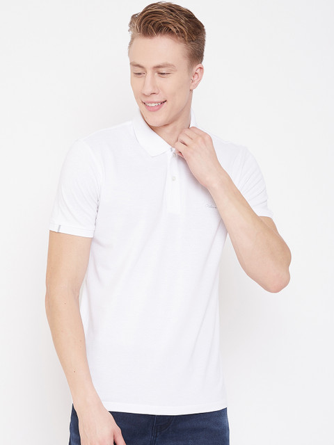 

Octave Men White Solid Polo Collar T-shirt