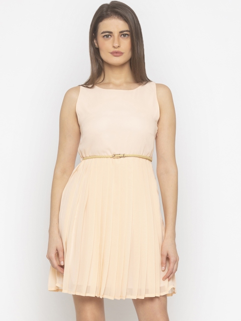 

Iti Women Peach-Coloured Solid Fit and Flare Dress