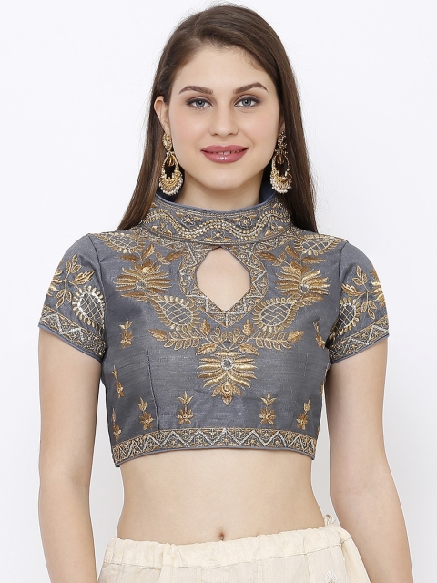 

SALWAR STUDIO Women Grey & Gold-Coloured Embroidered Readymade Saree Blouse