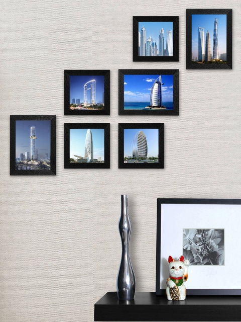 

SWADESI STUFF Set Of 7 Black Textured Individual Wall Photo Frames