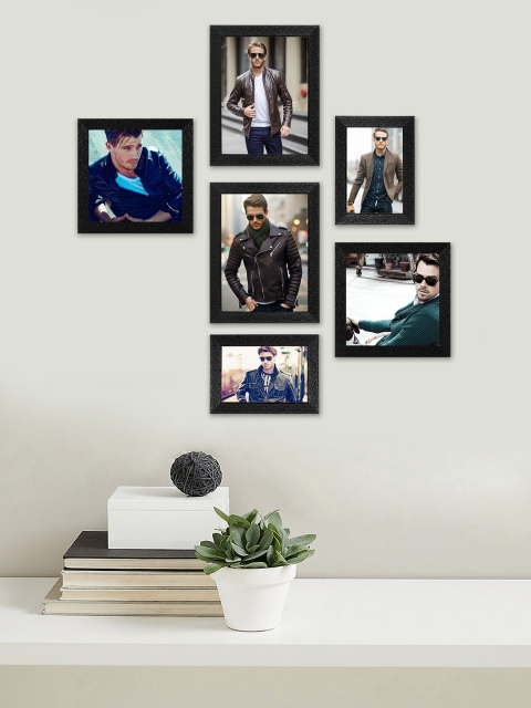 

SWADESI STUFF Set Of 7 Black Textured Individual Wall Photo Frames