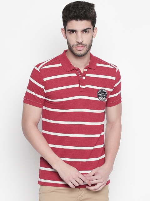 

Mufti Men Red & White Striped Polo Collar T-shirt