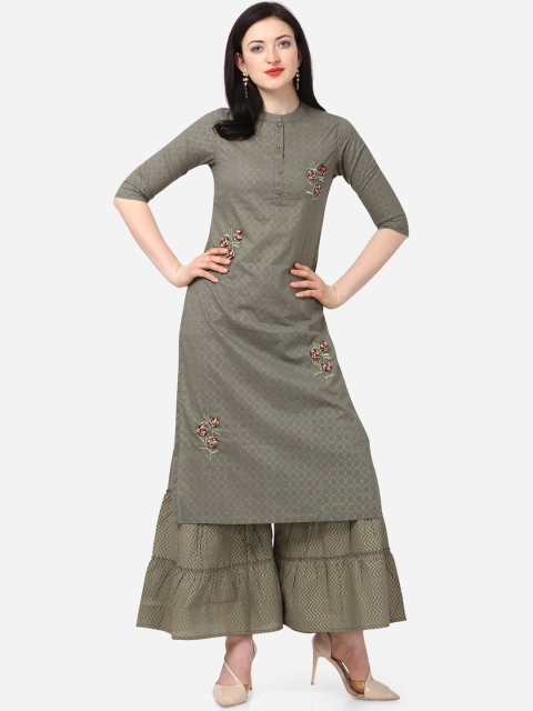

Mirchi Fashion Women Grey Embroidered Kurta with Palazzos