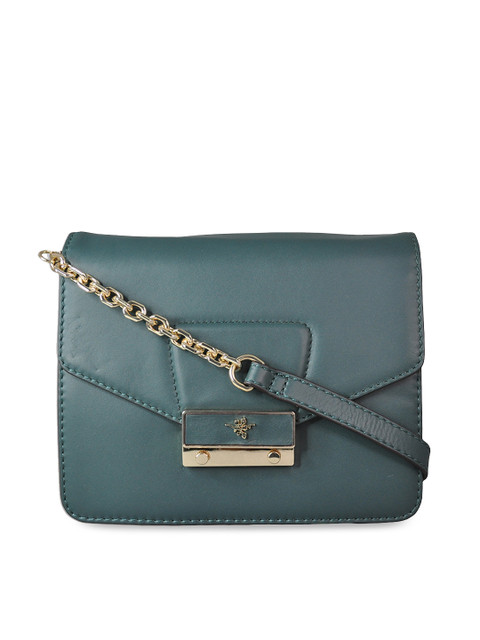 

ILEX Green Solid Leather Sling Bag