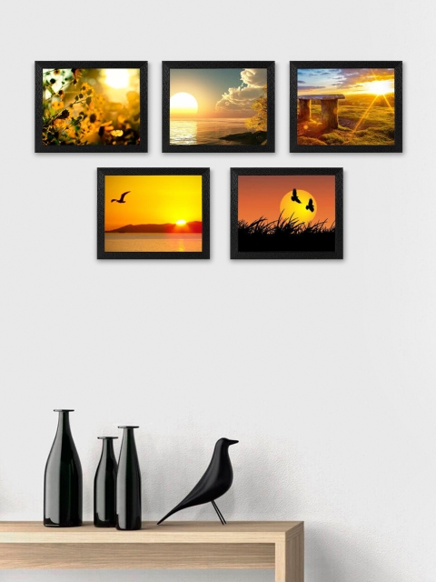 

SWADESI STUFF Set Of 5 Black Textured Individual Wall Photo Frames