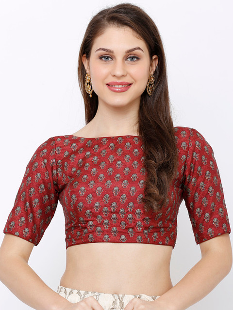 

SALWAR STUDIO Women Maroon & Grey Printed Ready-made Saree Blouse