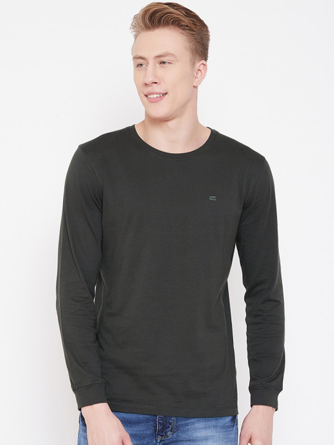 

METTLE Men Olive Green Solid Round Neck T-shirt