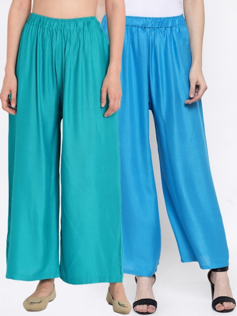 

TAG 7 Women Pack Of 2 Solid Flared Palazzos, Blue