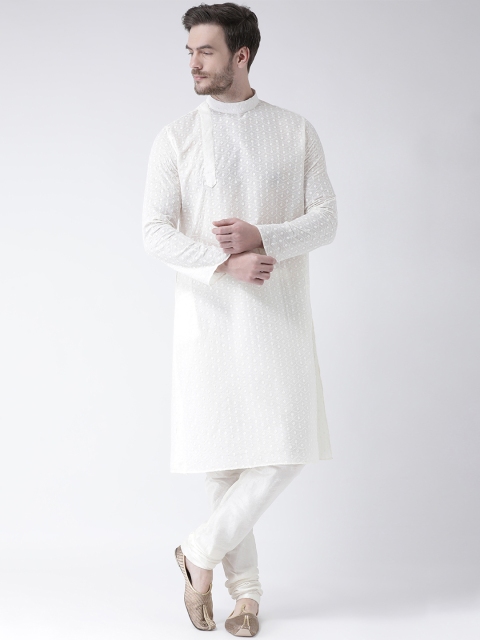 

DEYANN Men Off-White Embroidered Straight Kurta