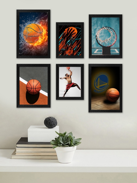 

SWADESI STUFF Set Of 6 Black Textured Individual Wall Photo Frames