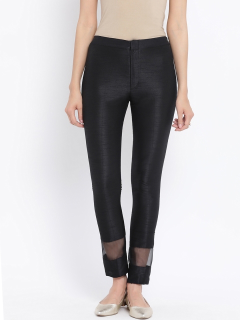 

studio rasa Women Black Urban Slim Fit Solid Cigarette Trousers