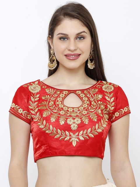 

SALWAR STUDIO Women Red & Gold-Coloured Embroidered Party Wear Readymade Saree Blouse