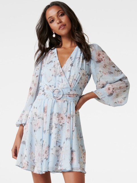 

Forever New Women Blue Printed Wrap Dress