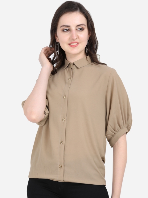 

Yuvraah Women Khaki Regular Fit Solid Casual Shirt
