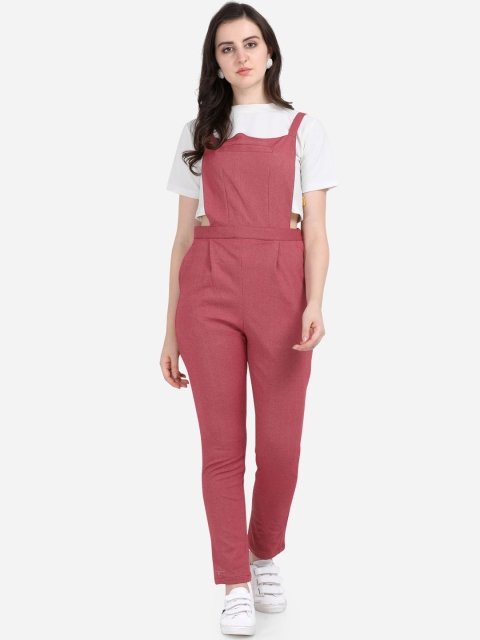 

Yuvraah Women Rust Red Solid Dungaree With T-shirt