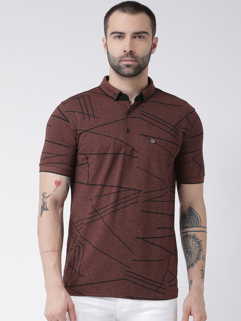 

Rex Straut Jeans Men Maroon Striped Polo Collar T-shirt