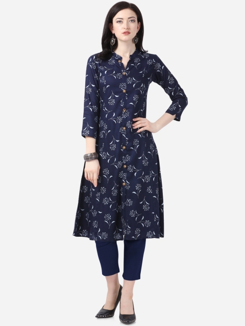 

Mirchi Fashion Women Navy Blue Printed Straight Kurta