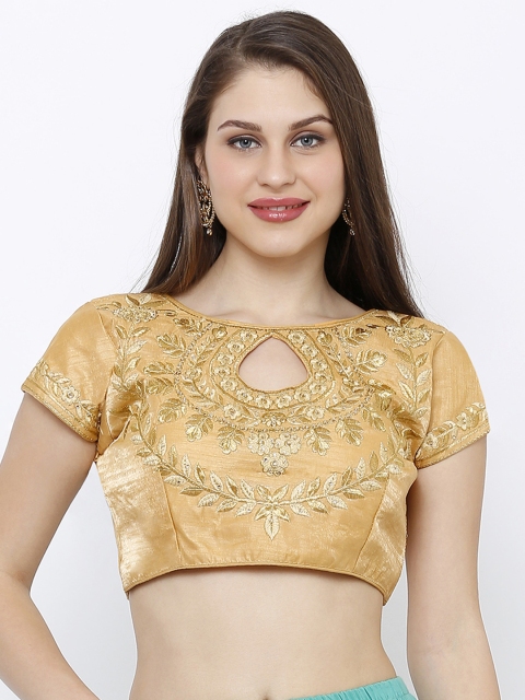 

SALWAR STUDIO Women Gold-Coloured Embroidered Party Wear Readymade Saree Blouse