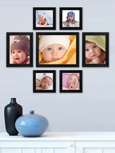 

SWADESI STUFF Set Of 7 Black Textured Individual Wall Photo Frames