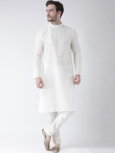 

DEYANN Men Off-White Embroidered Straight Kurta