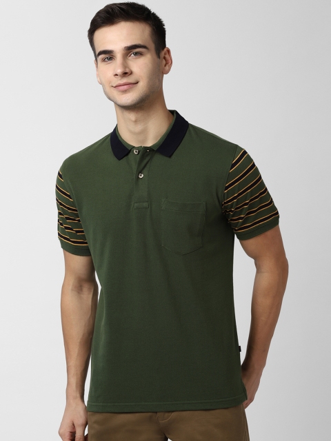 

Peter England Casuals Men Olive Green Solid Polo Collar T-shirt