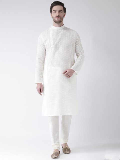 

DEYANN Men Off-White Embroidered Straight Kurta