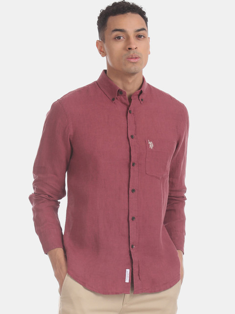 

U.S. Polo Assn. Men Mauve Regular Fit Pure Linen Solid Casual Shirt