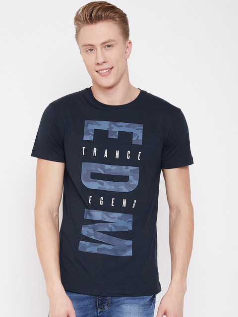 

Octave Men Navy Blue Printed Round Neck T-shirt