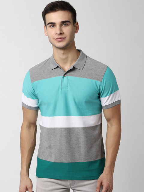 

Peter England Casuals Men Blue & Grey Colourblocked Polo Collar T-shirt