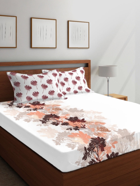 

Boutique Living India White & Brown Floral 144 TC Cotton 1 Queen Bedsheet with 2 Pillow Covers
