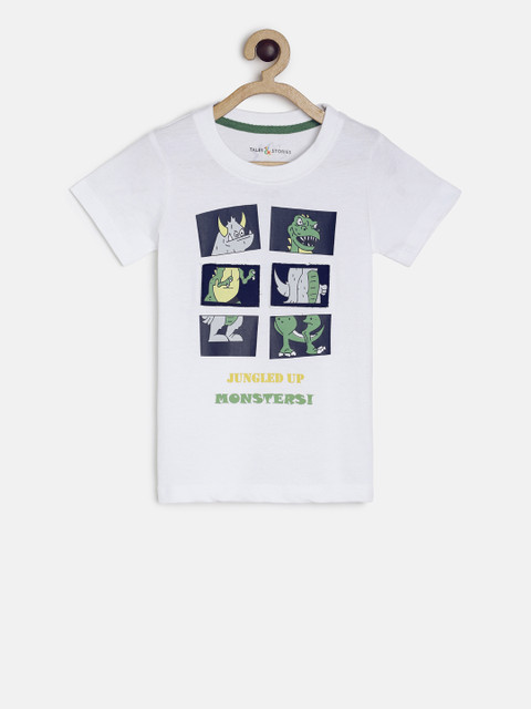 

TALES & STORIES Girls White Printed Round Neck T-shirt