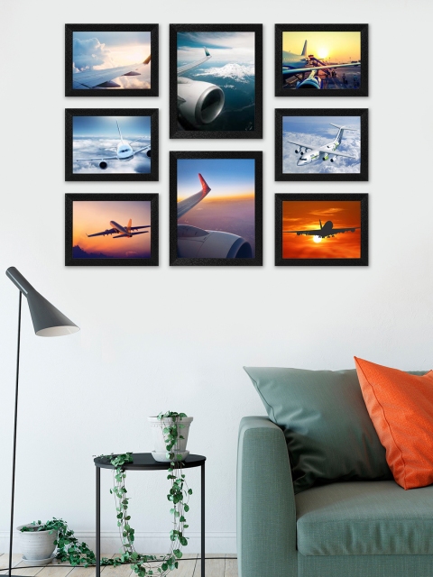 

SWADESI STUFF Set Of 8 Black Textured Individual Wall Photo Frames