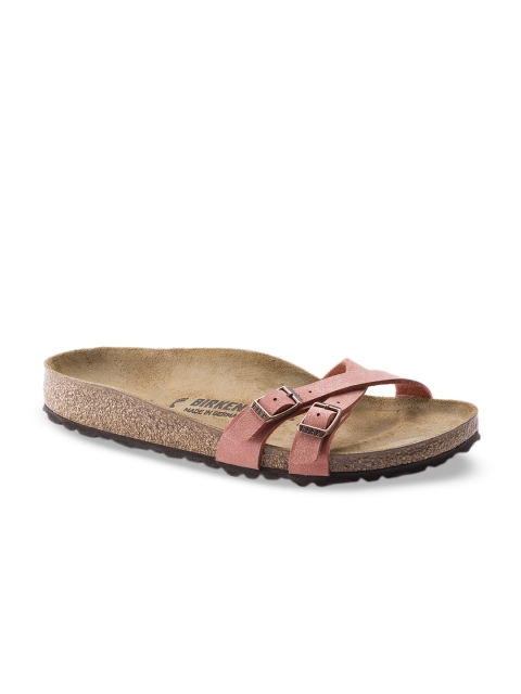 

Birkenstock Women Pink Solid Almere II Birko-Flor Nubuck Narrow Width Flats