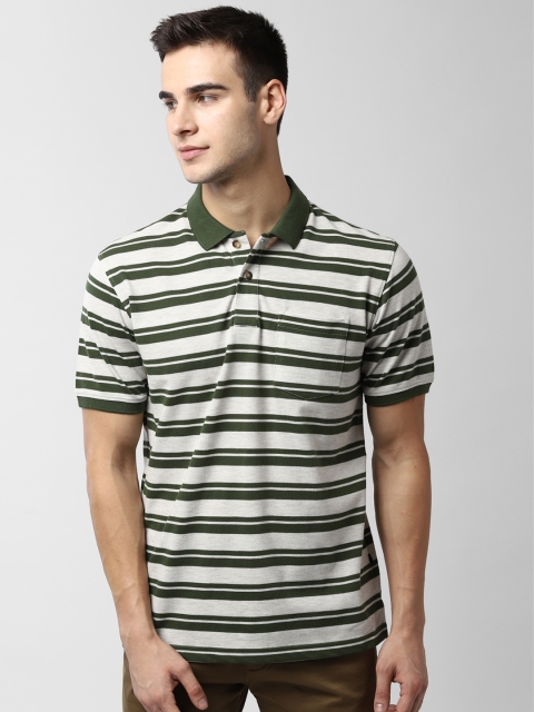

Peter England Casuals Men Green & Off-White Striped Polo Collar T-shirt