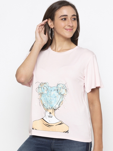 

Globus Women Pink Printed Round Neck T-shirt