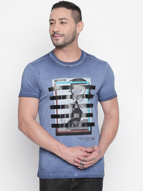 

Mufti Men Blue Slim Fit Printed Round Neck T-shirt