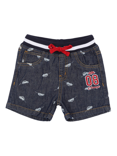 

Pantaloons Baby Boys Blue Printed Regular Fit Denim Shorts