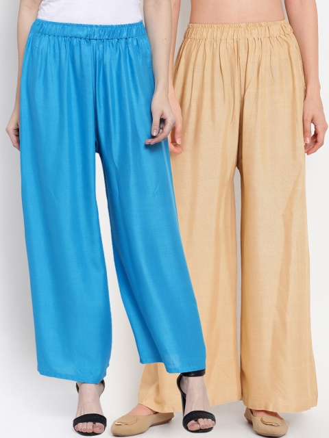 

TAG 7 Women Pack Of 2 Solid Flared Palazzos, Blue